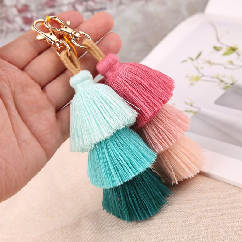 Móc Khóa Dây Tua Rua Nhiều Màu Sắc Phong Cách Boho Dễ Thương Dùng Để Trang Trí Túi Xách / Ô Tô Z