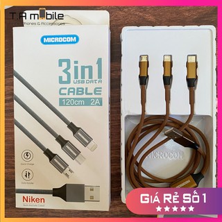 Cáp sạc 3 đầu lighting - micro usb - usb type-c chính hãng microcom sạc nhanh an toàn cho smartphone của bạn