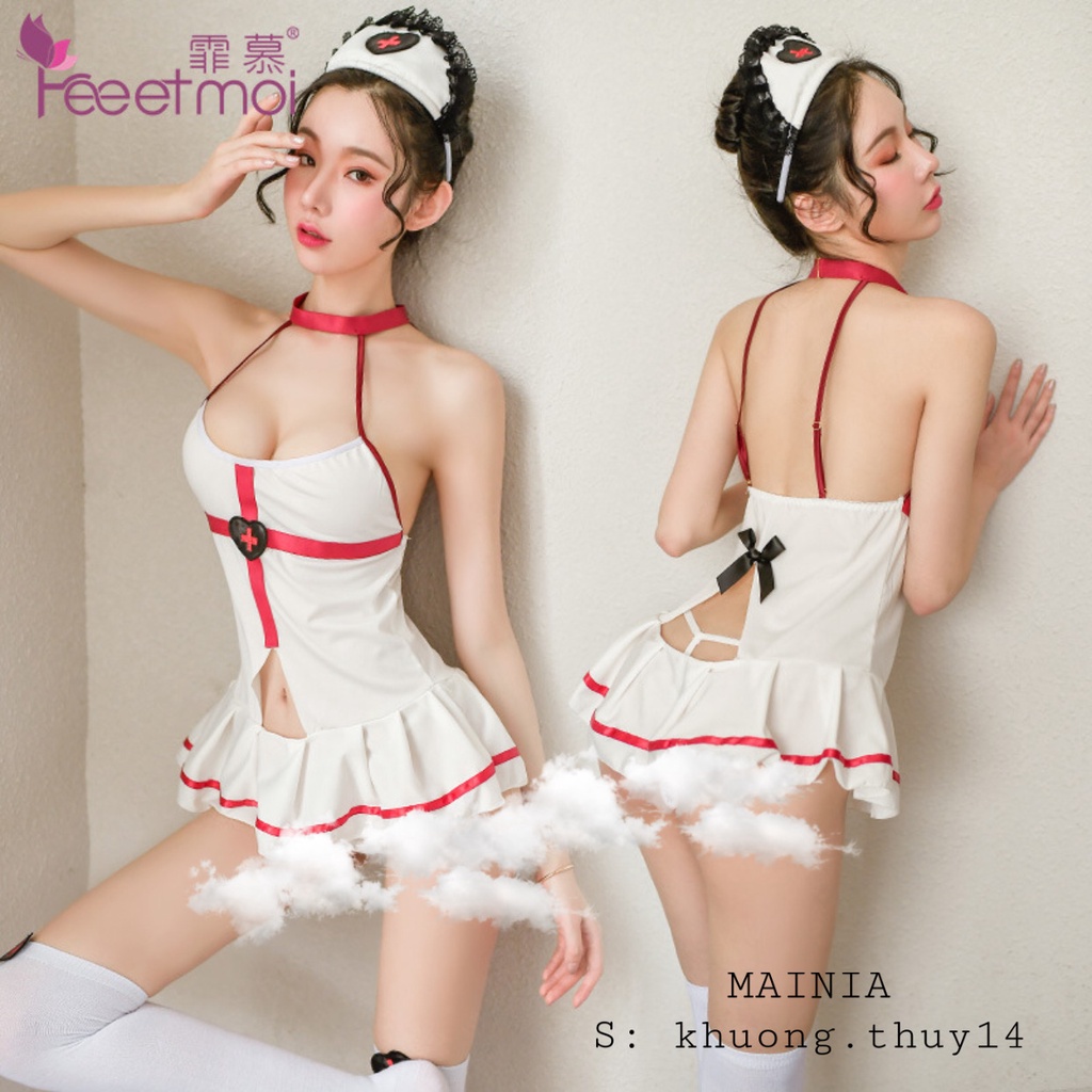 [Cao Cấp Bao Đẹp + Tất Đùi] Đầm Ngủ Váy Ngủ Cosplay Cô Y Tá Siêu Xinh Dễ Thương Quyến Rũ Sexy Gợi Cảm Mainia Shop