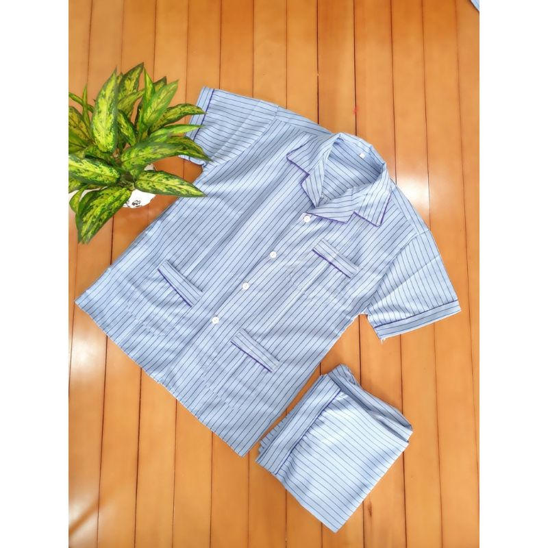 Bộ kẻ pijama cộc tay dành cho nam trung niên và ông già
