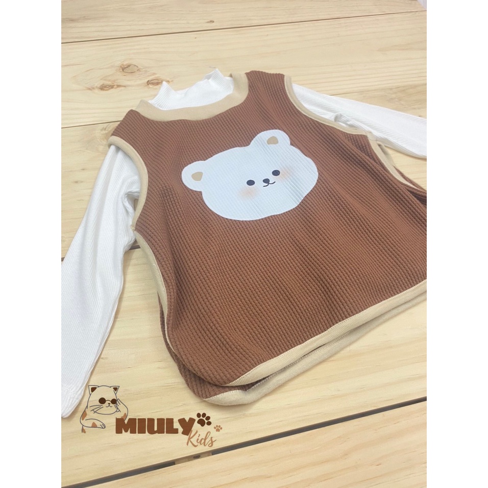 Aó ghile kết hợp yếm bằng vải cotton waffle Hàn dày dặn mềm mại cho bé