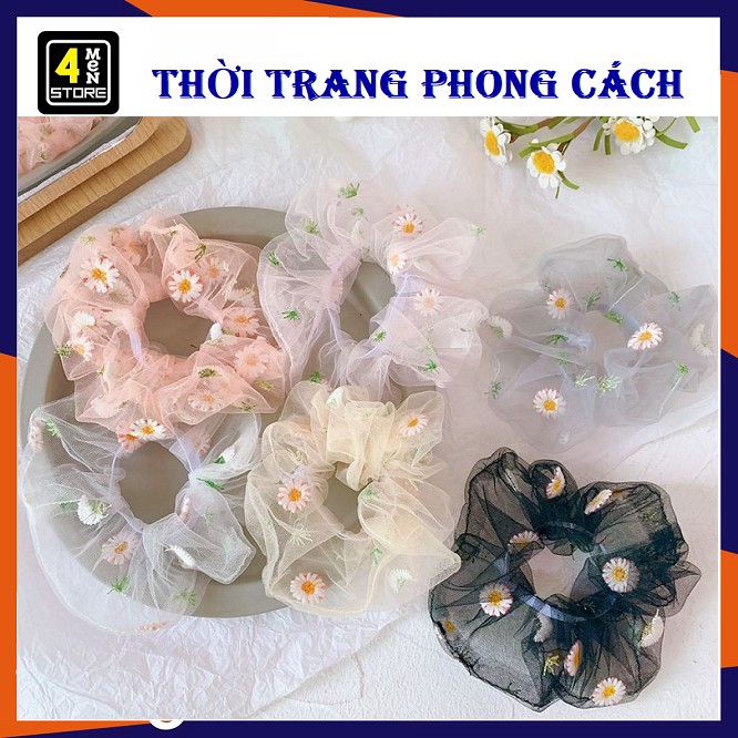 Dây Buộc Tóc Vải Voan ( Lưới ) In Hình Hoa Cúc - Scrunchies In Hoa Cúc Dễ Thương (Nhiều Màu)