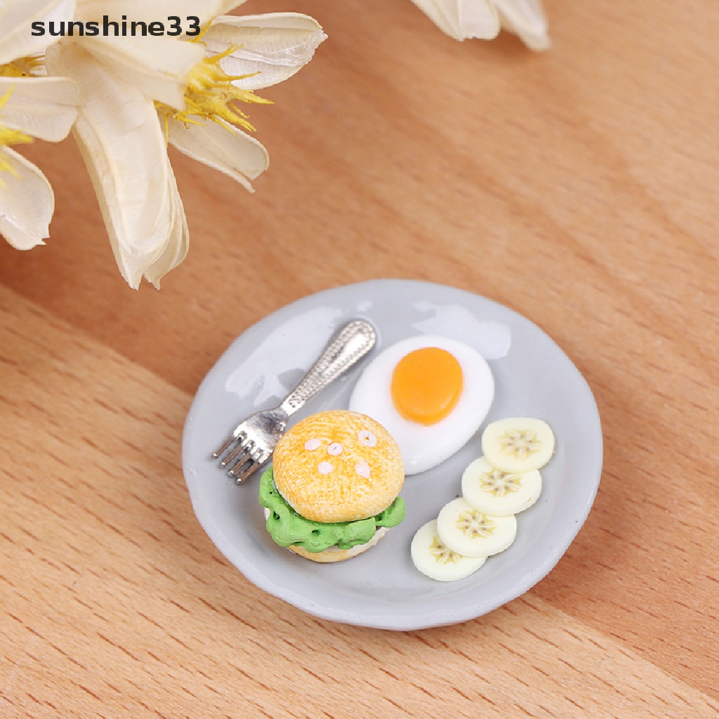SU 1:12 Dollhouse Miniature Breakfast HamBurger Egg Dish Kitchen Food Accessories n