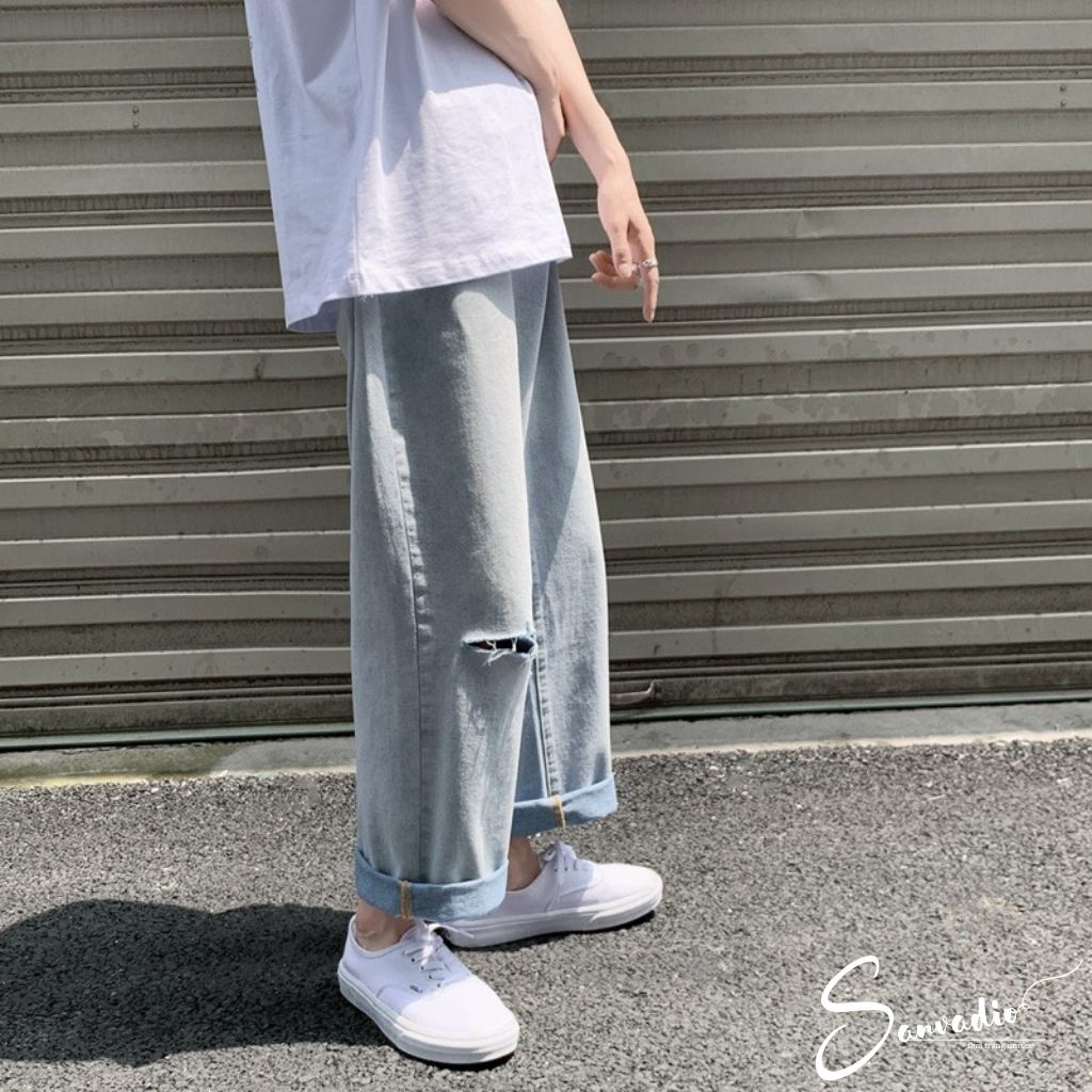 Quần Jeans dáng suông Quần nam ống rộng rách gối SANVADIO  thời trang năng động cá tính