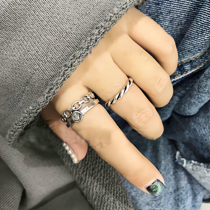 Bộ 2 Nhẫn Hở Hợp Kim Hình Mặt Cười Thời Trang Cho Nữ