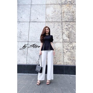 Áo Công Sở Tay Phồng Xếp Ly, Eo Peplum (Hàng Cao Cấp)