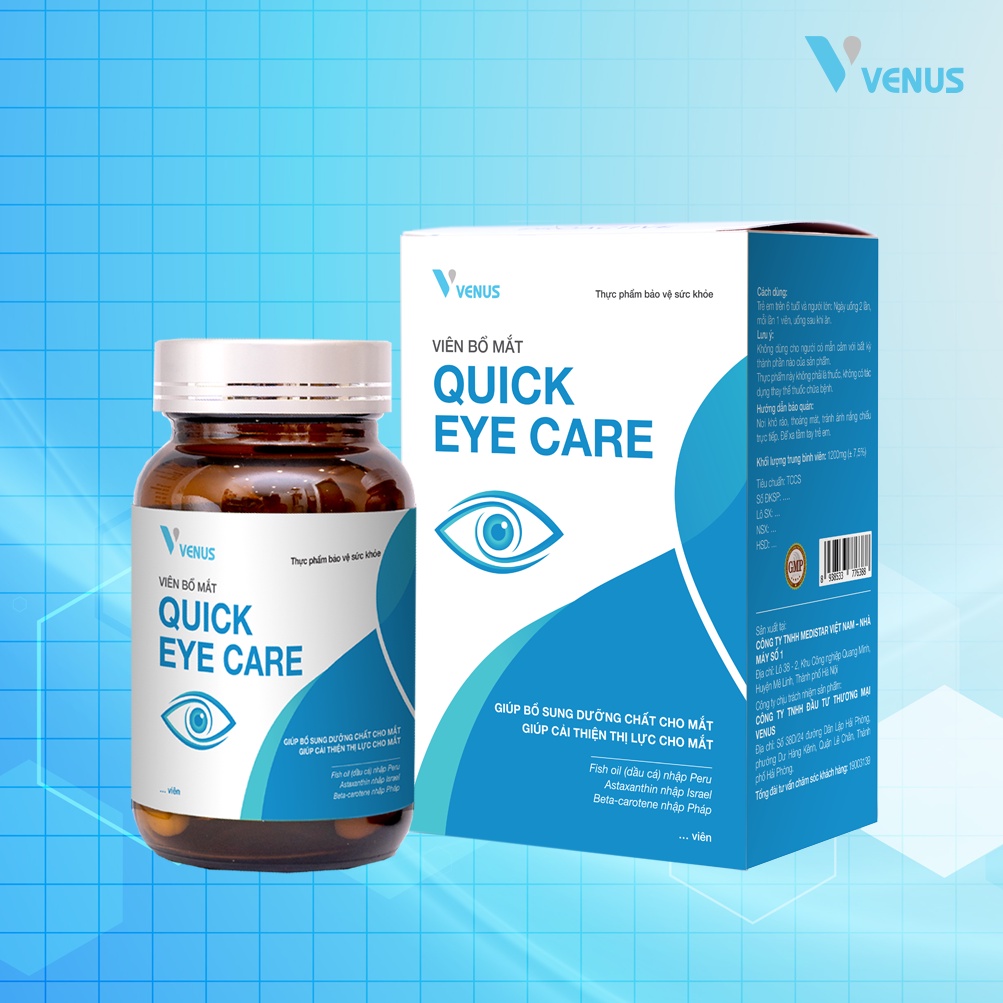 Quick Eye Care Viên uống bổ mắt, chống mỏi mắt, khô mắt, tăng cường thị lực hộp, hàng cao cấp 60 viên