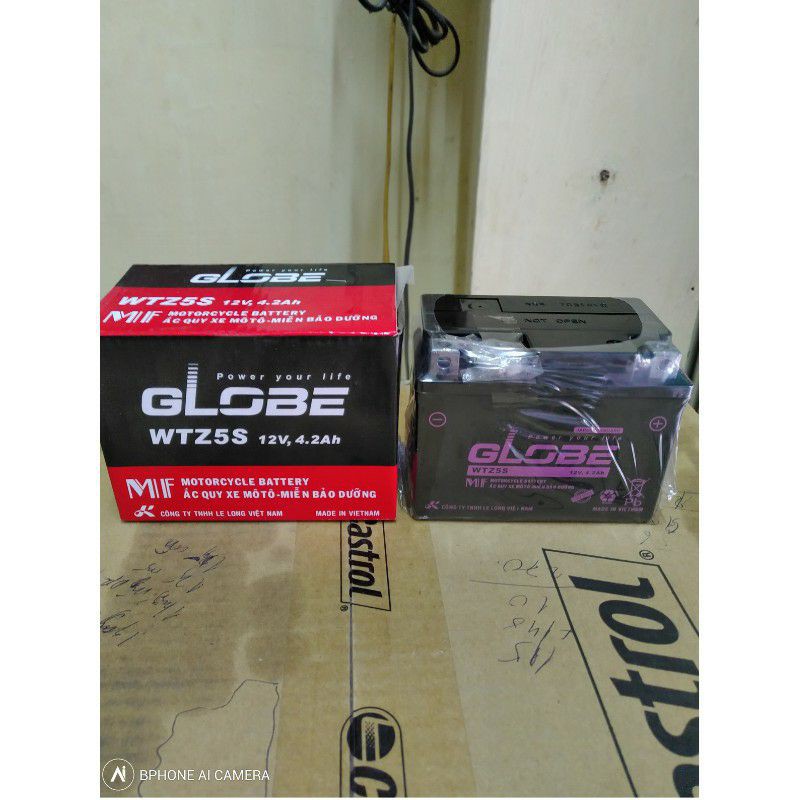 Ắc quy Khô Globe WTZ5S 12V 4.2AH cho Wave S RS RSX RSV Airblade Future Neo Exciter Luvias Lexam Acquy xemáy Honda 4,2a