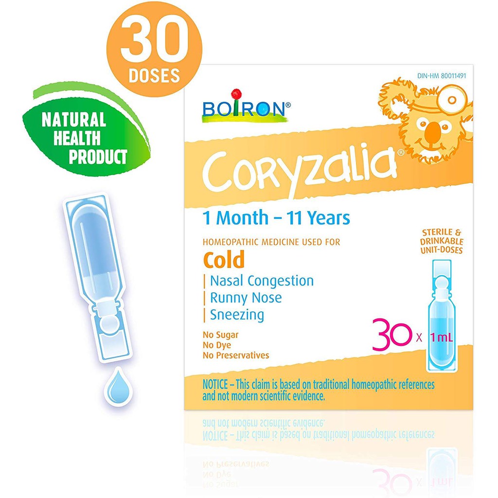 Muối uống vi lượng đồng căn cho bé- BOIRON Coryzalia Cold 30 D, 30ml cho bé từ 1m+