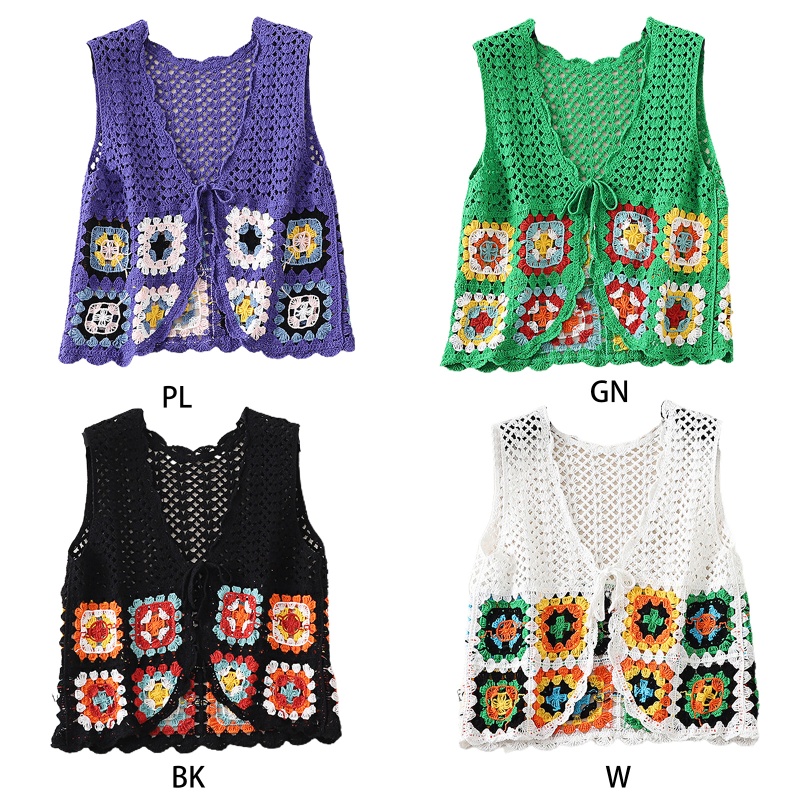 Áo Khoác Cardigan Đan Len Không Tay Dây Buộc Trước Hở Ngực Phong Cách Dân Tộc Dành Cho Nữ