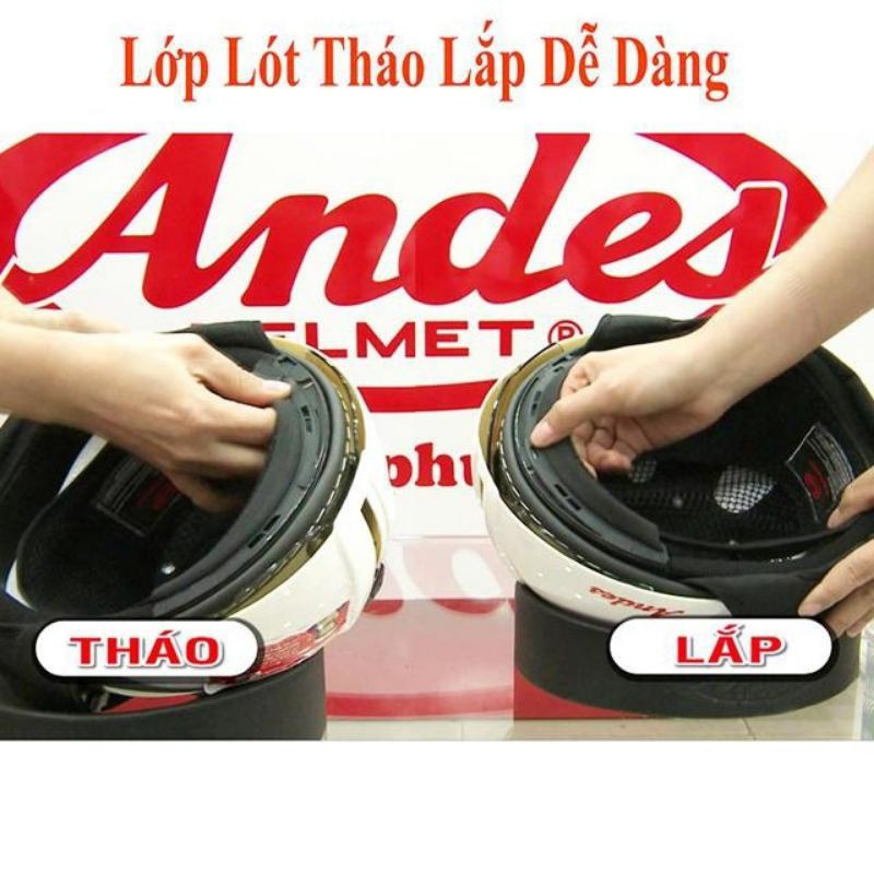 NÓN BẢO HIỂM ANDES 3S 139K KÍNH DẤU  LÓT  THÁO GIẶT  .