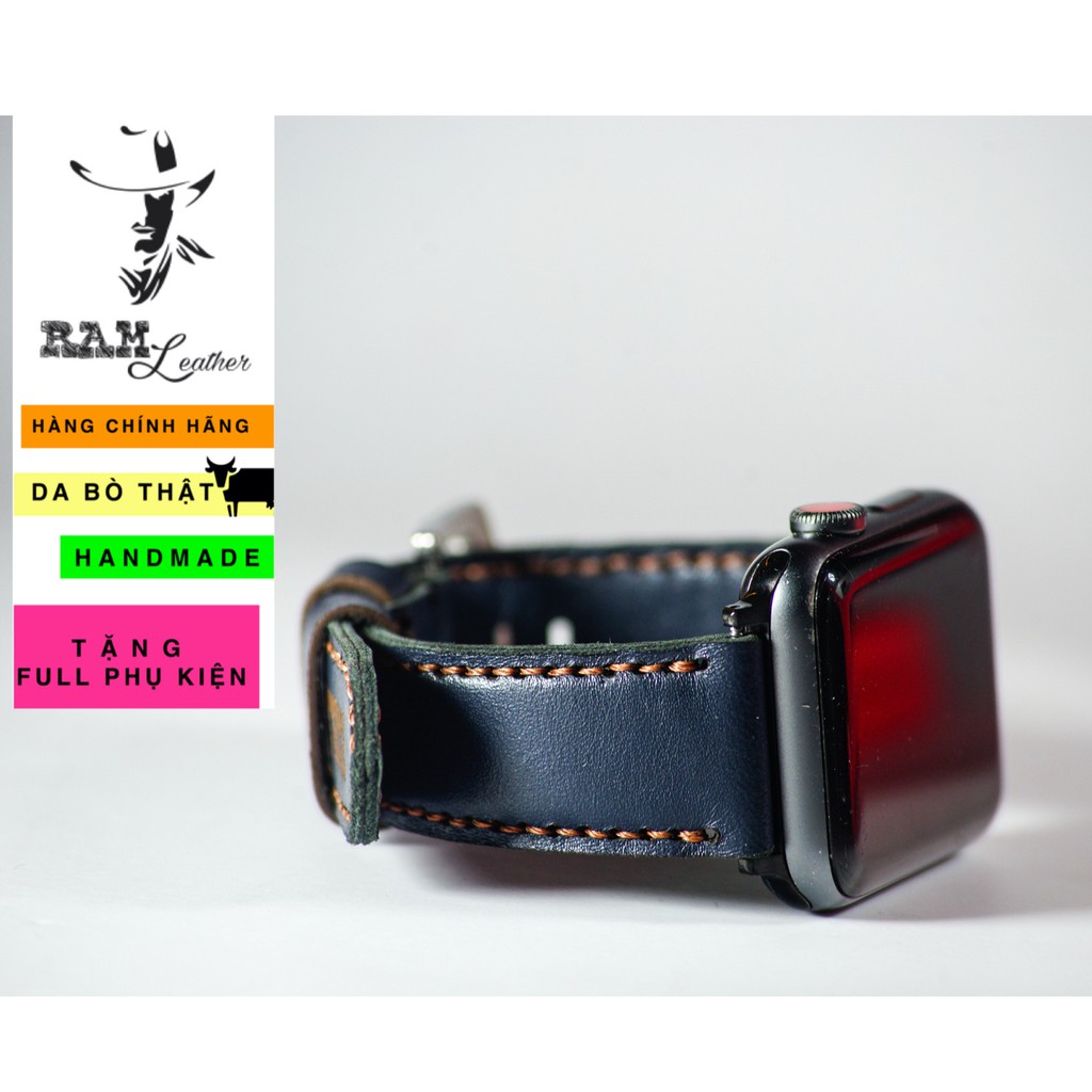 Dây đồng hồ Apple Watch , Iwatch , Iphone Watch Da Dê Xanh Navy RAM Leather Classic 1993  Bền Đẹp