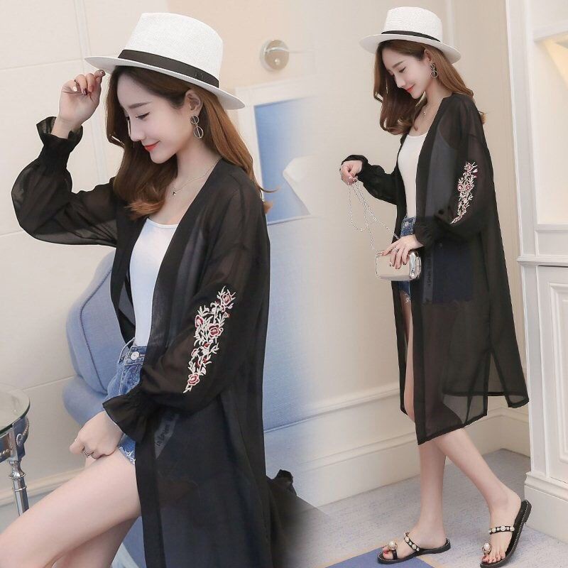 Áo Sơ Mi Chiffon Dài Tay Họa Tiết Thêu Thời Trang Cho Nữ