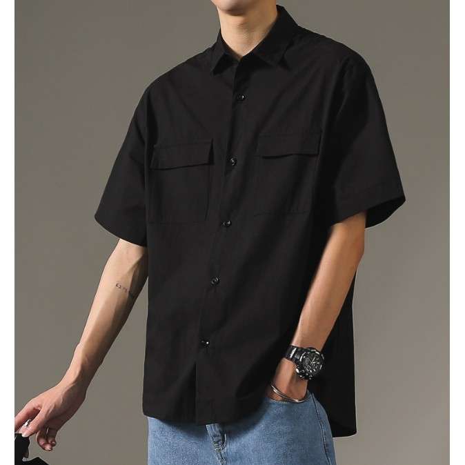 Áo sơ mi đen ngắn tay unisex nam nữ siêu hot- A3 | BigBuy360 - bigbuy360.vn