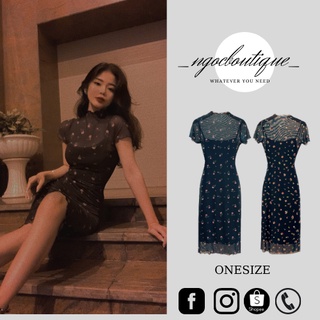 Váy body dài đen ngocboutique nữ đầm 2s in hoa nổi 3d quyến rũ