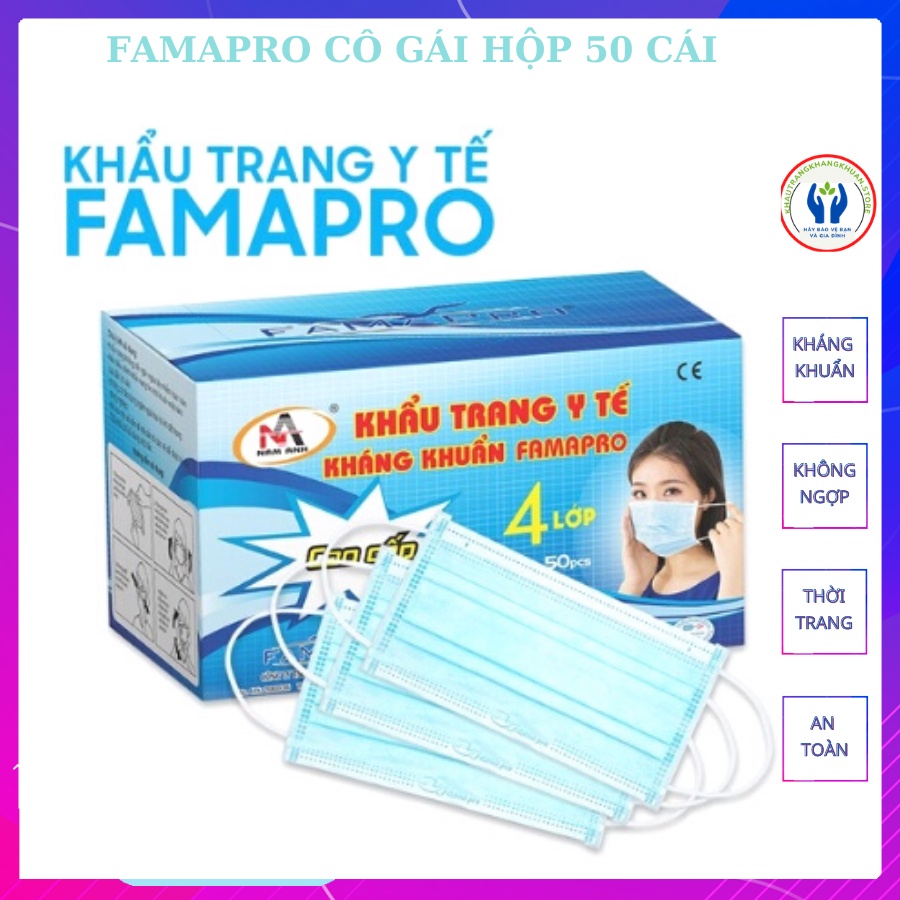 Khẩu Trang Y Tế 50 Cái - Hộp Khẩu Trang Y tế Famapro Cô Gái Đủ Màu - Đạt Tiêu Chuẩn - Lọc Khuẩn 99% - Hàng Xuất Khẩu