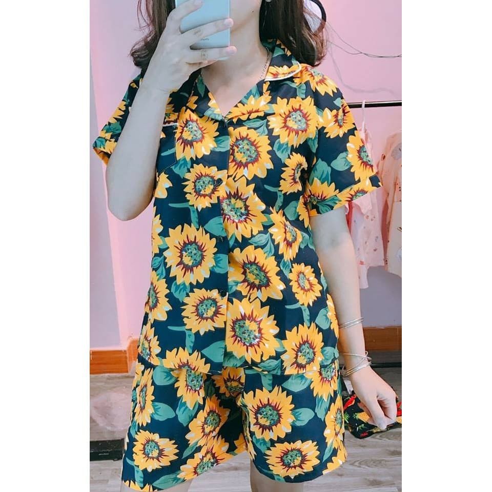 Bộ pijama kate thái, quần đùi , ảnh thật