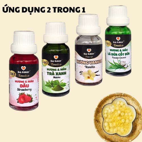 Hương thực phẩm tạo màu dạng gel bio baker 20g, hương và màu trà xanh, hương và màu lá dứa cốt dừa, hương và màu dâu....