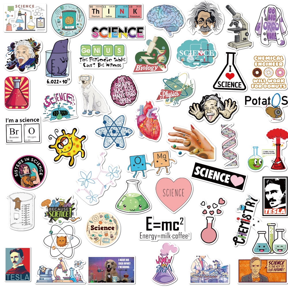 Sticker Bộ 50 Miếng Dán Sticker Chống Thấm Nước Hình Vật Lý Phòng Thí Nghiệm