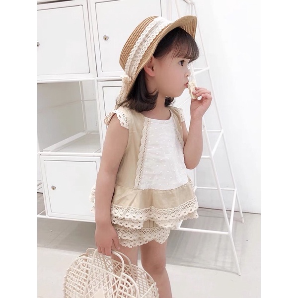 Bộ quần áo bé gái phối ren hàng cao cấp ảnh thật y hình