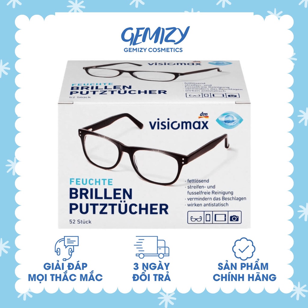 Giấy lau kính mắt Visiomax hộp 52 tờ chống mờ, bám hơi nước, làm sạch kính - Gemizy Shop