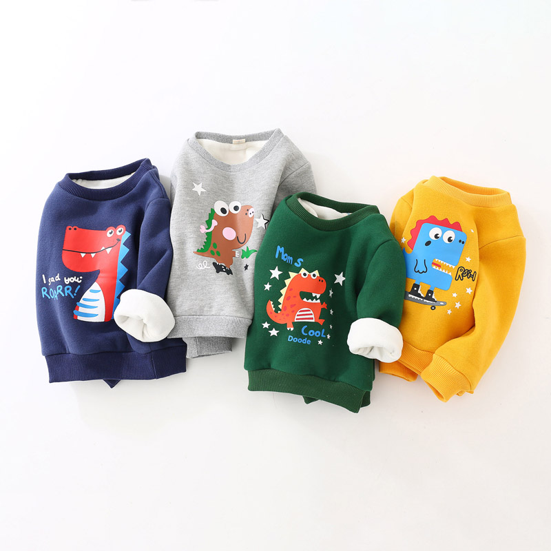 Áo Sweater Phối Nhung Dày Ấm Áp Kiểu Hoạt Hình Xinh Xắn Cho Bé Trai 3-45 - 6 Tuổi