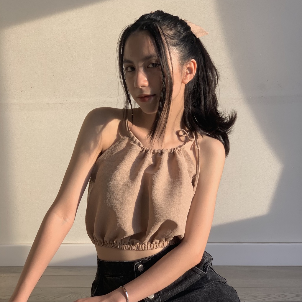 áo 2 dây LOLLIE STUDIO TKA290 cổ yếm buộc dây dáng ngắn tặng kèm băng đô