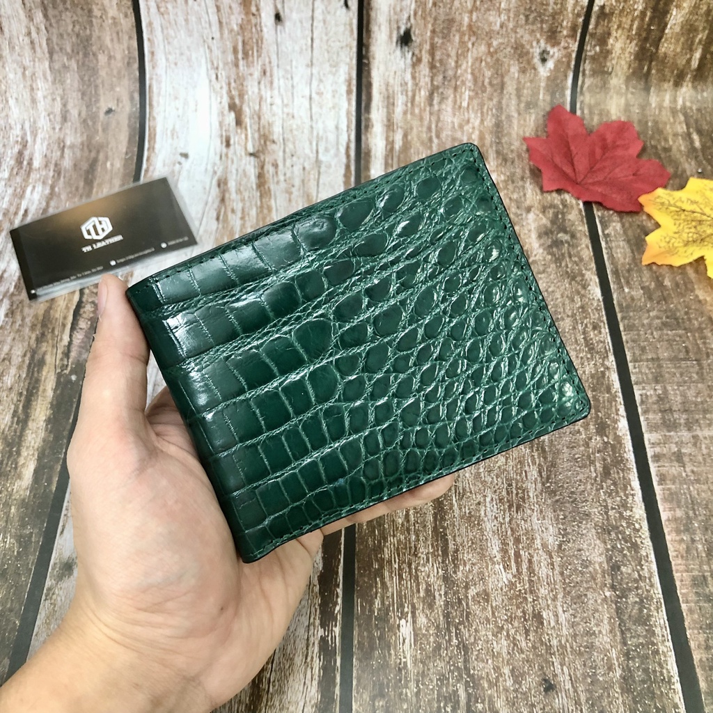 Ví Da Cá Sấu Màu Xanh 1 Mặt, Bóp Nam Da Cá Sấu Thật Siêu Mềm Xanh Lá Mạ, Xanh Ngọc, Xanh Lá Cây , Dáng Ngang BH 24 Tháng