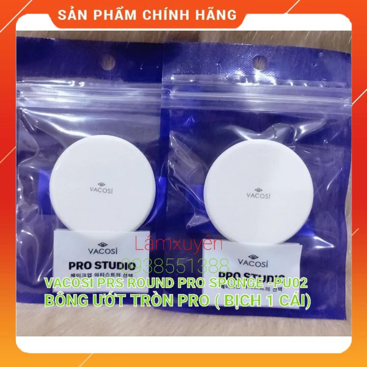 VACOSI PRC ROUND PRO SPONGE PU02_Bông ướt tròn pro ( bịch 1 cái ) ) bông phấn mềm mịn, dễ tán ,siêu tiện lợi