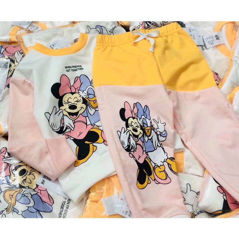 Bộ nỉ bé gái Minnie và Donald phối màu vàng hồng 1-6Y (có ảnh thật)