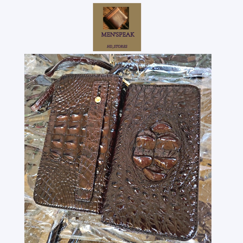 Ví da cá sấu nam, ví cầm tay  da cá sấu 1 khóa.