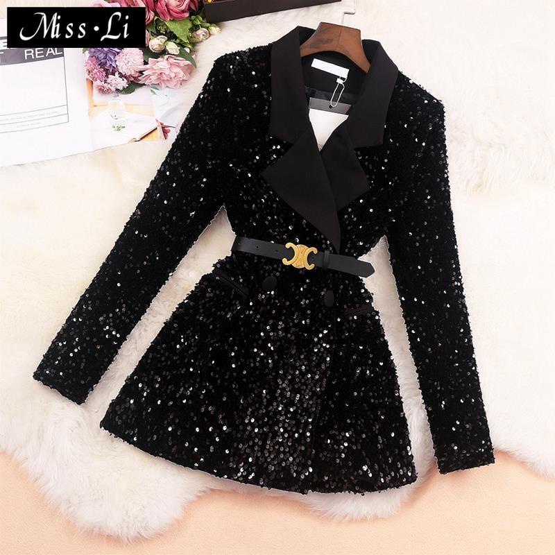 Hàng Có Sẵn Bán Chạy~Áo Khoác Cổ Vest Đính Kim Sa Lấp Lánh Phong Cách Phương Tây Thời Trang Mùa Thu Năm 2021 Dành Cho Bạn Nữ