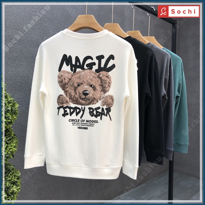 Áo thun nam tay dài, áo thu đông nam Sochi mã SW62.2 in gấu Magic