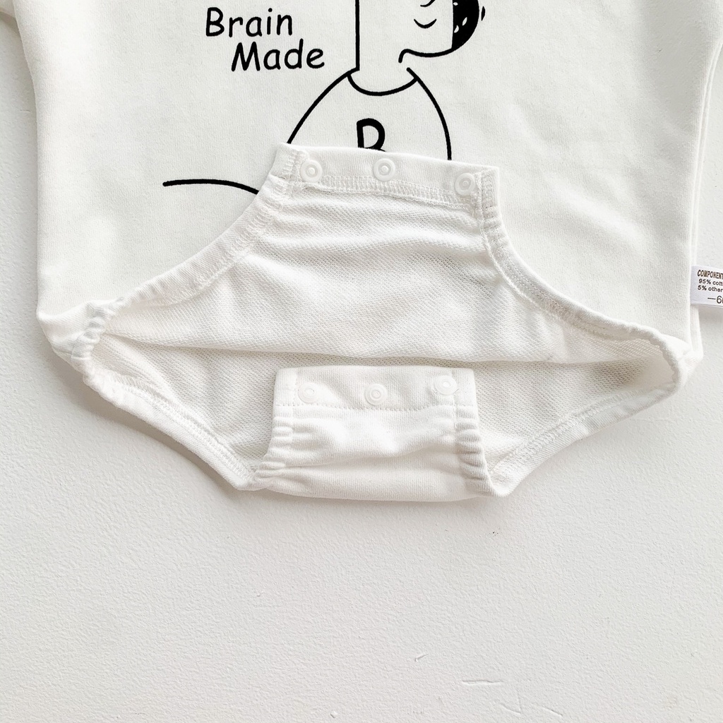 Áo liền quần dài tay quần dài cổ tròn họa tiết kẻ sọc ngang một bên tay áo màu trơn cho trẻ sơ sinh