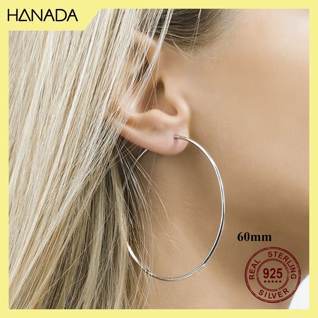 Bông Tai Bạc Hanada Khuyên Tai Bạc Nam Nữ Khoen Tròn Cá Tính Basic Size Lớn 3-4-5-6cm 0884