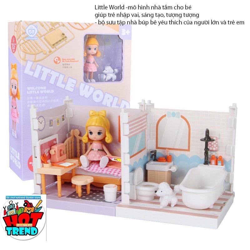 Hộp đồ chơi bé gái Little World ngôi nhà thu nhỏ chủ đề nhà tắm