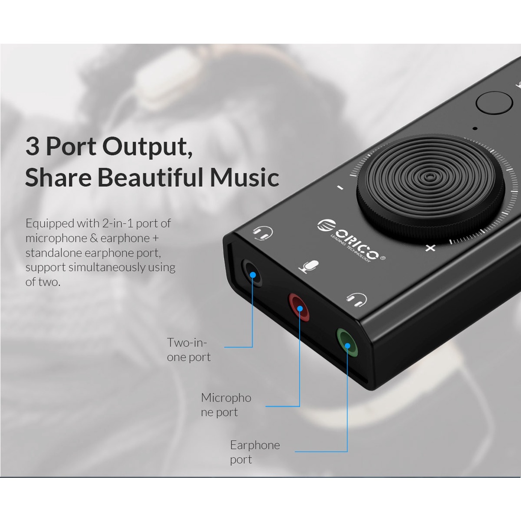Cáp chuyển USB ra Sound ORICO 7-1 SC2 BK EP (jack 3.5mm Headphone và Microphone) Màu đen
