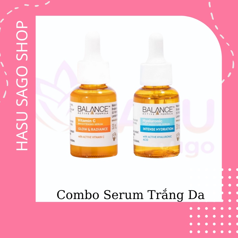 Combo trắng da căng mượt serum Vitamin C + serum Hyaluronic Balance Active Formula 30ml/ chai