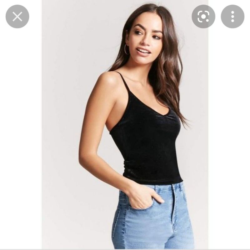 Áo crop top hai dây body nhung đen f21 VNXK croptop velvet black cổ tim xuất khẩu dư xịn