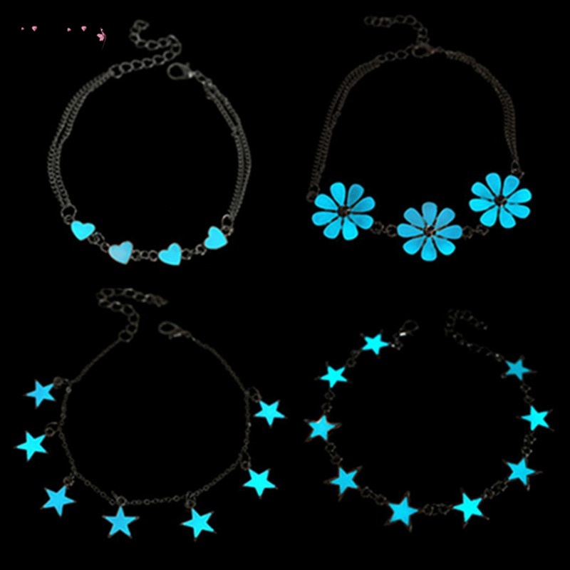 Lắc chân/ Vòng tay phụ kiện họa tiết hình trái tim và ngôi sao phản quang trong đêm xinh xắn cho phái nữ