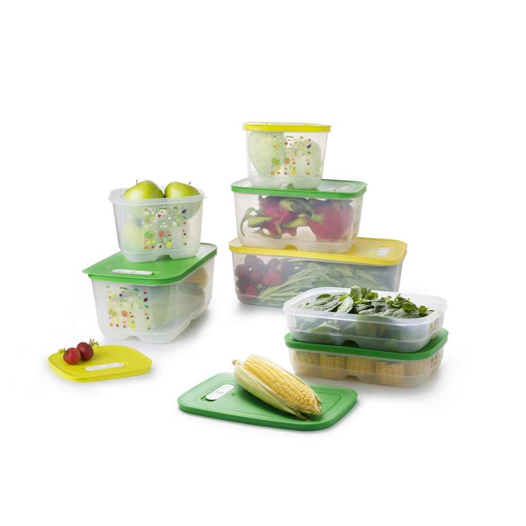 Bộ hộp đựng rau củ quả trữ mát có nút hô hấp Tupperware Ventsmart 7 hộp - Hàng chính hãng - Bảo hành trọn đời