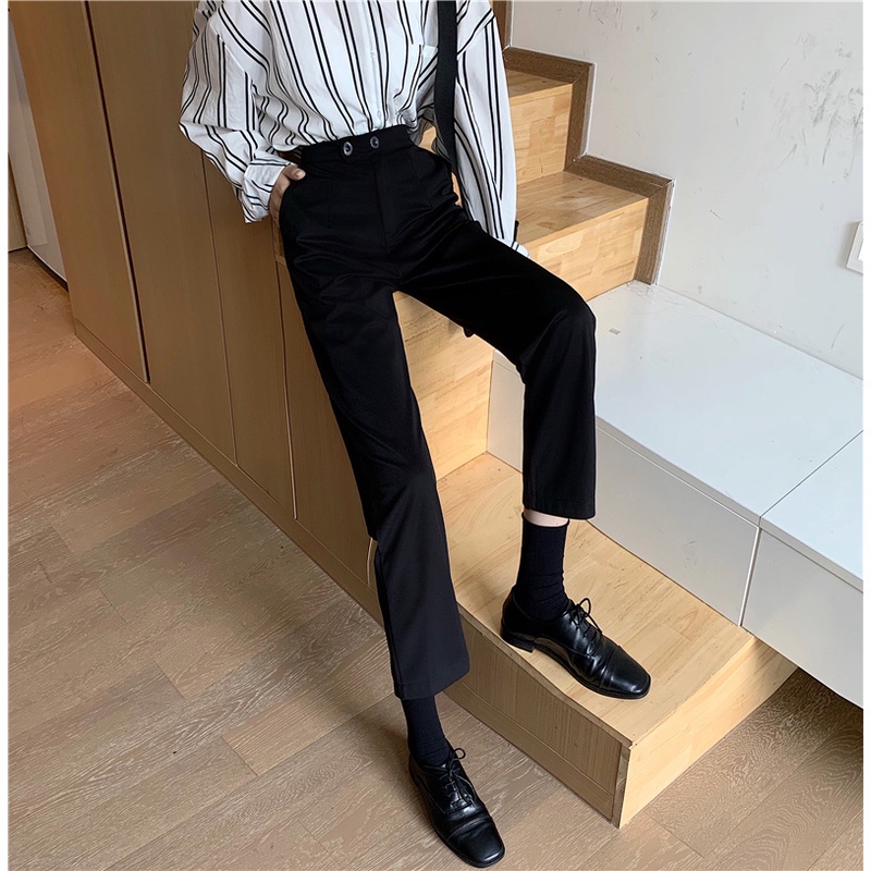 Quần dài lưng cao màu trơn thiết kế mới thời trang theo phong cách hàn quốc