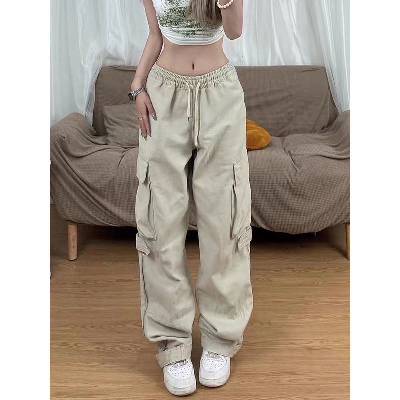 Quần Dài Dáng Suông Rộng Phối Nhiều Túi Có Khóa Kéo Phong Cách Retro Dành Cho Nam Và Nữ
