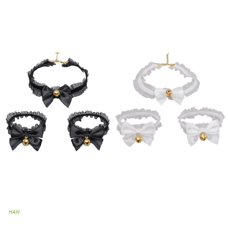 Set Vòng Cổ Choker + Vòng Đeo Tay + Dây Chuyền Phối Nơ Và Chuông Phong Cách Lolita