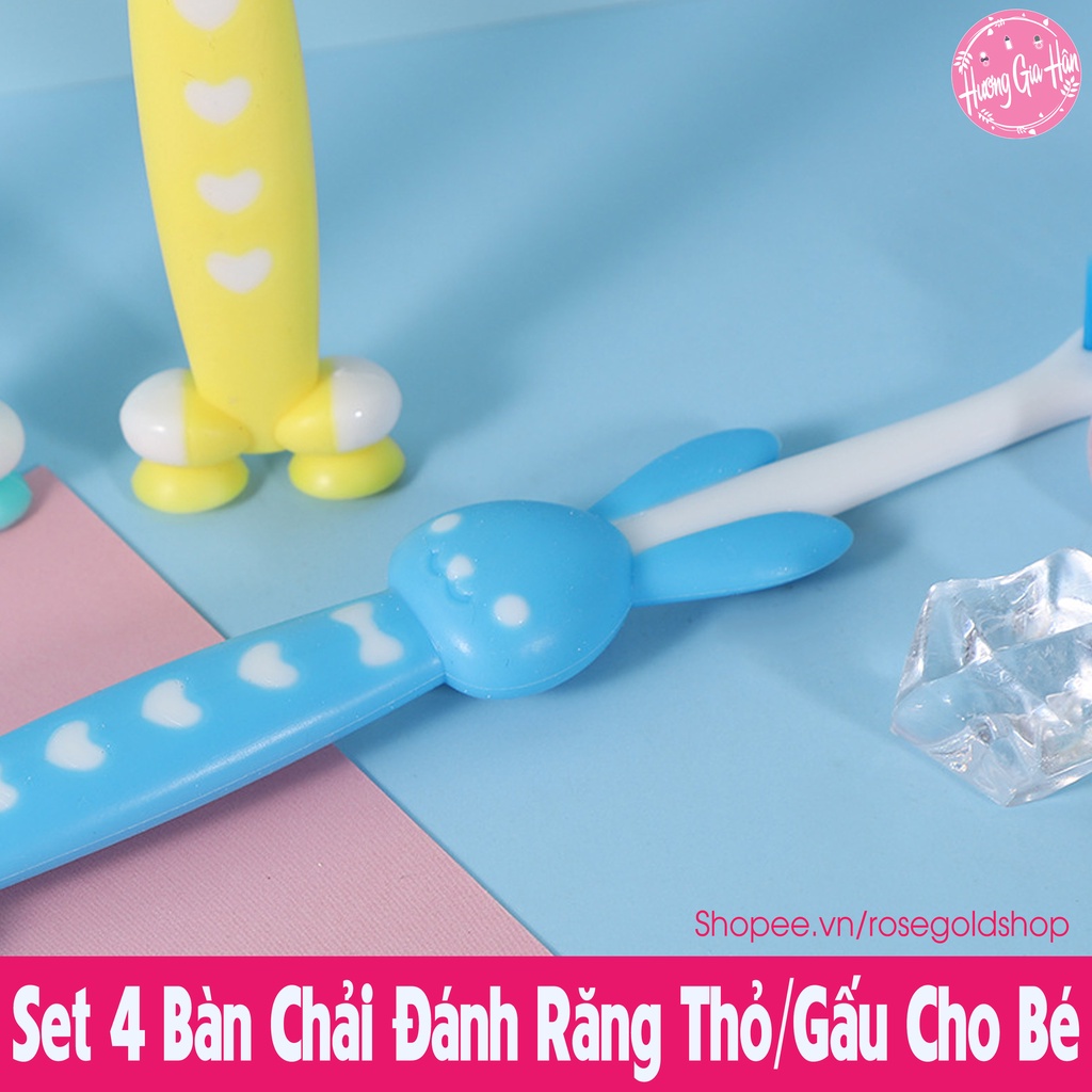 Set 4 Bàn Chải Đánh Răng Xuất Nhật Hình Thỏ, Có Nắp Bảo Vệ Sạch Sẽ Cho Bé Yêu