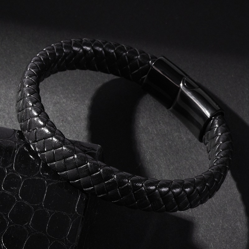 Mới Vòng Tay Bện Dây Đen Bằng Thép Không Gỉ Thời Trang Cho Nam