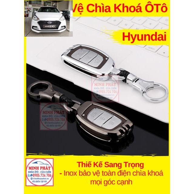 Vỏ Ốp Inox Bảo Vệ Chìa Khoá xe Ô Tô Hyundai i10 Santafe i20 Sonata