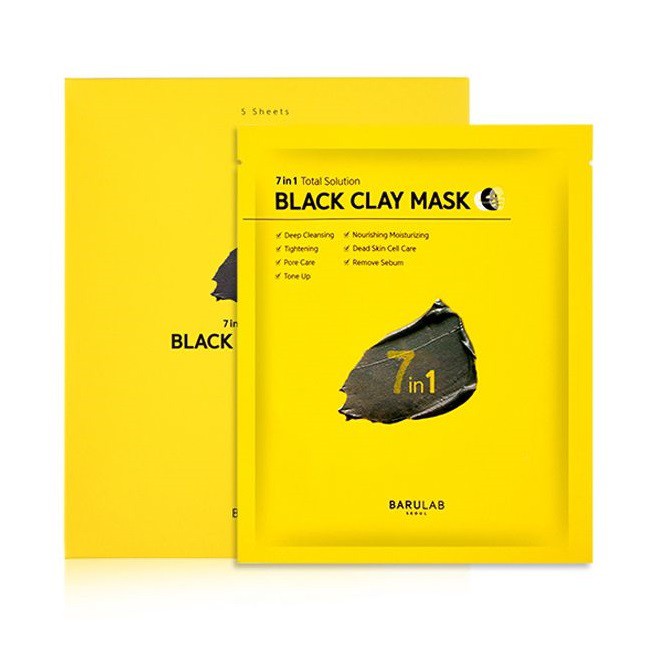 MẶT NẠ GIẤY ĐẤT SÉT BARULAB 7IN1 TOTAL SOLUION BLACK CLAY MASK