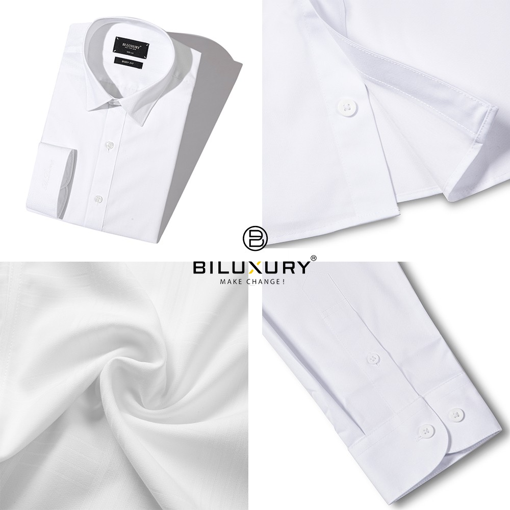 Áo sơ mi trắng dài tay Biluxury sợi vải cafe form chuẩn ít nhăn chống bám bụi 5SMDB002TRK | BigBuy360 - bigbuy360.vn