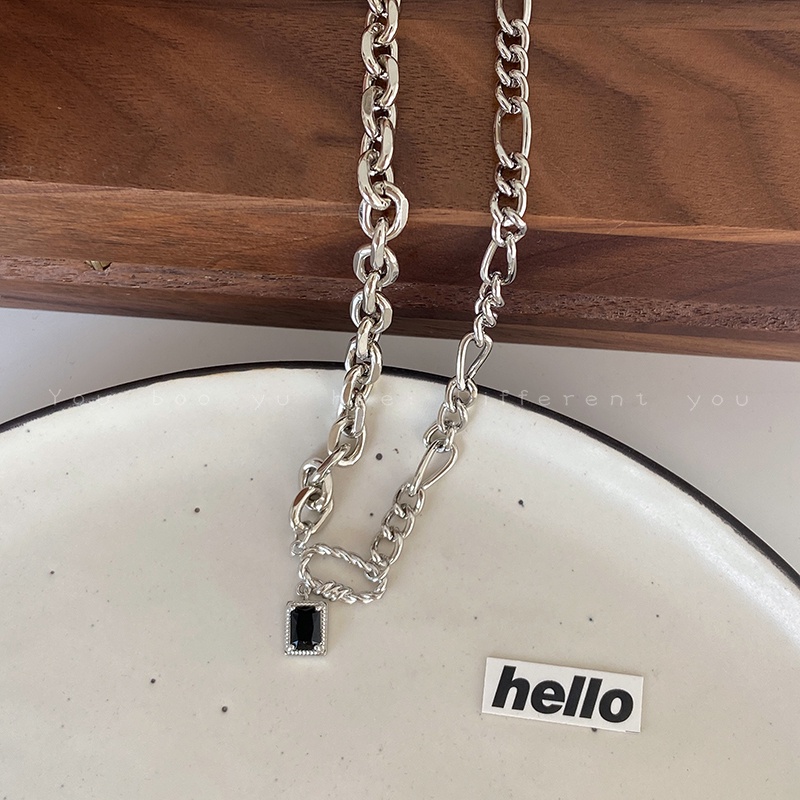 Vòng cổ Đính Đá zircon Màu Đen Phong Cách Hiphop Đường Phố